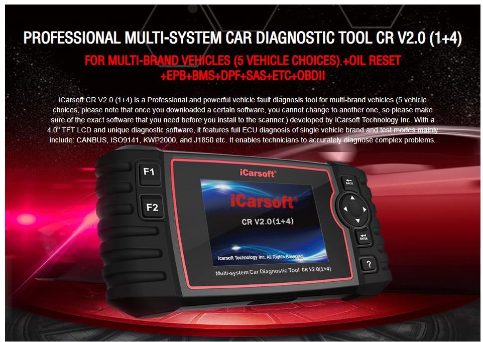 LATEST iCarsoft CR V2.0 MULTI-SYSTEM CAR DIAGNOSTIC TOOL FOR MULTI CARS 1+4