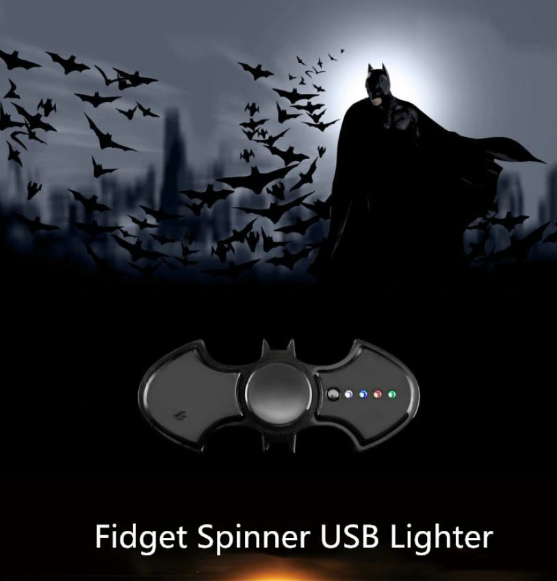 BAT TECH BATMAN Style Fidget Spinner + LED Lights & Cigarette Lighter USB  Charging [Black]